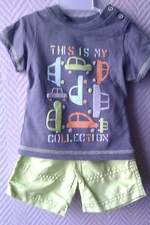 Ensemble Garçon Voiture - 6 Mois "Tee-Shirt + Short" Gris-Vert - 2 Pièces - Neuf Ensemble garçon price