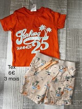 Tex 3 MOIS GARÇON  : ENSEMBLE 2 PIECES T Shirt Orange + Short COTON Jungle ÉTÉ Ensemble garçon price