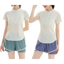 Ensemble maillot de bain femme manches courtes couverture modeste piscine vêtem Modeste maillot de bain price