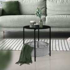 Table d'appoint noir avec panier de rangement gris bout de canapé métal Ø43x51cm Table d'appoint de canapé price