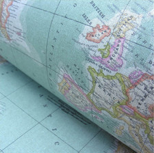 MAPPA DEL MONDO 2 Mappamondo Atlante Tessuto Arredo Materiale Cotone Larghezza 280cm BLU CIELO Map & Globe price