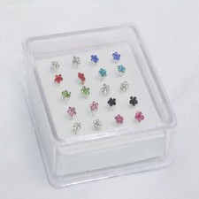 20 x borchie naso asta barra dritta cristallo fiore prugna misto argento massiccio all'ingrosso Nose Stud price