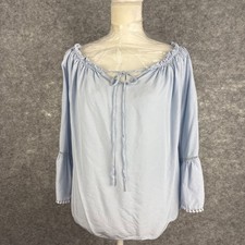Camicetta donna S/M top contadino blu manica a campana leggera floreale collo largo Blouse Bebè price