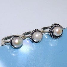 Anello 3 Pezzi Perla Argento 925 Placcato Gemma Fatto a Mano Us 6-9 Gioielli Pearl Anello price