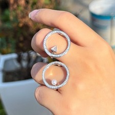 Anello donna regolabile geometrico zirconi placcati argento design semplice Pearl Anello price