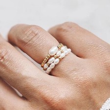 3 Pezzi Anelli Dita Elastici Regolabili Perla di Riso Bianco Acqua Dolce Vera Naturale Pearl Anello price