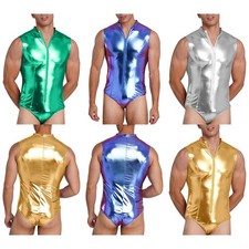 Body uomo finto collo body cosplay costume da bagno wet look spiaggia lucido Bodysuit Uomo price