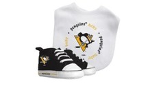 NUOVO! Baby Fanatic Pittsburgh Penguins Hightops & Bavaglino Set, Neonato Pre-Camminatore 0-6M Walker Bebè price