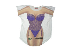 T-SHIRT LINGERIE vintage anni 90 FUN-2-WEAR FANTASIES x LA IMPRINTS viola/bianco taglia 1 Fantasy Wear Uomo price