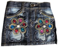 Ragazza Bambini Strass Sbiancato Denim Jeans Mini Gonna S 96 M 104 L 110 XL 116 Jeans / Denim Gonna Ragazza price