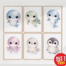 Stampa artistica da parete acquerello animali dell'oceano, stampe asilo nido, decorazione camera da letto carina, Camera Parete Decor Bebè price