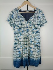 Abito in jersey Fat Face taglia 14 100% cotone blu bianco maniche corte tasche Jersey Donna price
