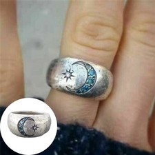 Anello donna moda boho fatto a mano luna stella zaffiro lega gioielli misura 5-11 Sapphire Anello price