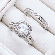 Set Anello Matrimonio Abbagliante Bianco Zaffiro Artificiale San Valentino Regalo Anello UK Sapphire Anello price