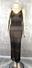 Abito slip vintage anni 90 Frederick's of Hollywood nero nudo illusione frange maxi Slip Abito price