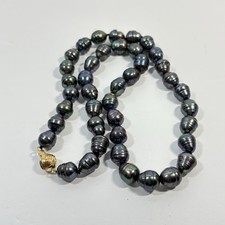 Collana perle pavone di Tahiti nero viola chiusura oro giallo 14 kt barocco 18" Pearl Collana price