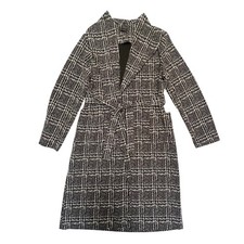 Giacca a strati Preppy Chic nera bianca con cintura a quadri leggera in maglia taglia L Overcoat Ragazza price