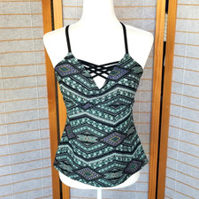 Top Ambrielle Tankini nero metallizzato oro verde stampa art deco taglia large Tankini price