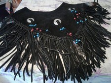Poncho corto nero - pelle scamosciata - etnico indiano America - donna ragazza Poncho Ragazza price
