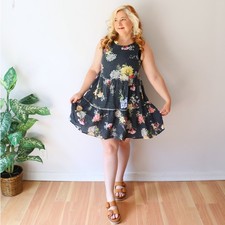 Abito babydoll lino blu navy floreale a strati senza maniche tunica Lagenlook prendisole Tunic Ragazza price