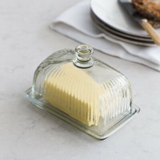 Burriera in vetro trasparente con coperchio, vasca contenitore margarina classica vintage a costine Butter e Margarine price