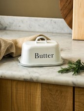 Piatto Burro Con Coperchio E Manico Smalto Bianco Agriturismo Contenitore Margarina Butter e Margarine price