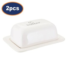 White Butter Dish & Lid 2pcs Ceramic Charm Heart Margarine Storage Plate Server Butter e Margarine price