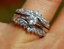 Set trio fedi nuziali tonde 2,80 ct moissanite bianca finitura oro bianco misura 7,5 Anello solitario con diamante price