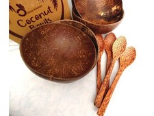 Okey Ciotole e Cucchiai di Cocco da Cucina; 100% Naturale; Set di 4 Okey Set price
