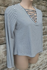 Camicetta donna Atmosfera Navy a righe incrociate dettagli incrociati jersey top UK 14 Blusa price