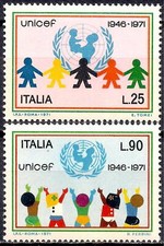 Italia 1971 Unicef 25 Bambini Benessere Istruzione Animazione 2V Set Mnh Istruzione Set price