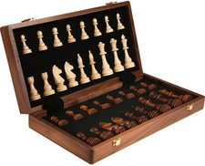 Set Scacchi in Noce Pieghevole 15" con Portaoggetti - Scacchiera Portatile Taglia Torneo Chess price