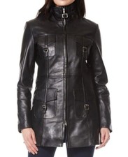 Cappotto In Pelle Nero Con Zip Per Donne E Ragazze, Di Lunghezza Media, Elegante Trench Cappotto Ragazza price