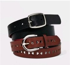 Set 2 cinture in pelle per bambina Cat & Jack reversibili nere e rosa, marroni e cuori Belts Bambini price
