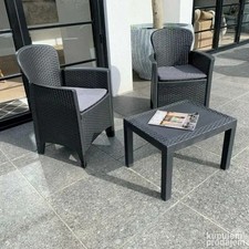 Set Mobili da Giardino in Rattan Antracite 2 Poltrone + Tavolo Balcone Set Mobili da Giardino price