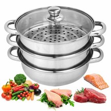Set Padella Vaporiera Verdure 3 Livelli 28cm Cibo Acciaio Inox Pentola Coperchio Vetro Cottura Pot / Pan Set price