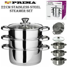 SET PENTOLE PENTOLE VEG MULTIVAPORIERA ACCIAIO INOX 22 CM 3 LIVELLI CON COPERCHIO IN VETRO Pot / Pan Set price