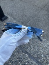 Cartier Big C Diamond Cut Blue Frameless Lens with Gold Frame Sunglasses Uomo price
