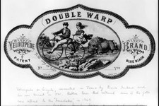 Foto di etichetta pubblicitaria,marca Velocipede a doppia curvatura,c1869,biciclette Tricycles price