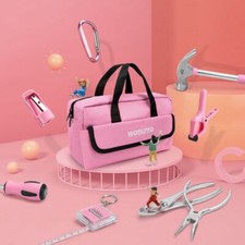 WORKPRO 23 Pezzi Rosa Kit Attrezzi Bambini Vera Casa Fai da Te Lavorazione Legno Strumento Manuale con Borsa Auto Utensile Kits e Borse price