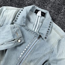 Shop The Trends Giacca Donna Grande Blu Denim Borchie Biker Moto Corta Zip Moto Jackets price