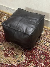 Poggiapiedi ottomano fatto a mano nuovo nero marocchino pelle boho originale non imbottito Pouf price
