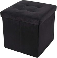 Pouf Contenitore Pieghevole 38x38x38 cm in Velluto Nero – Seduta Imbottita Pouf price