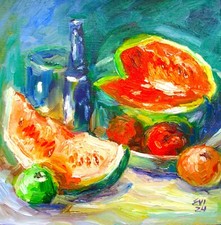Dipinto olio originale anguria natura morta arte parete decorazione tela 10x10 pollici Canvas Painting price