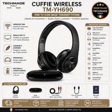 Cuffie Wireless TV Techmade TM-YH690 Nero Over Ear Base Usate Come Nuove Over-Ear Cuffie price