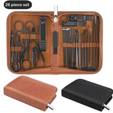Set 26 Pezzi Manicure Pedicure Acciaio Inox Tagliaunghie Kit Custodia Pelle Viaggio Set Manicure & Pedicure price