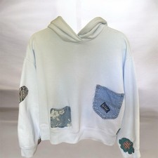 Felpa con cappuccio RE~DONE Upcycled Crop Wanderlust M super morbida bambino blu tasche anteriori Felpa Bebè price