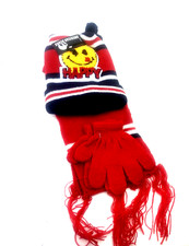 Cappello Invernale Bambino Guanti Sciarpa Bambini Felice Face Rosso Ragazzi Ragazze Set Guanti & Scarf Bebè price