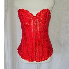 Corsetto top donna grande rosso damascato jacquard steampunk vittoriano bustier con volant Corset price
