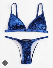 Bikini donna piccolo in velluto schiacciato blu piccolo Swimsuit price